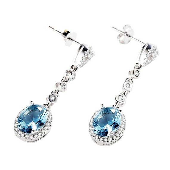 Beautiful aquamarine blue crystal White Gold Filled dangle  Earrings