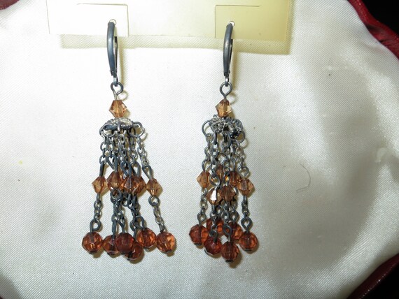 Lovely pair of vintage silvertone fx crystal dropper dangle earrings