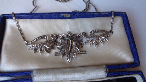 Attractive 1940s silvertone marcasite leaf neckla… - image 3