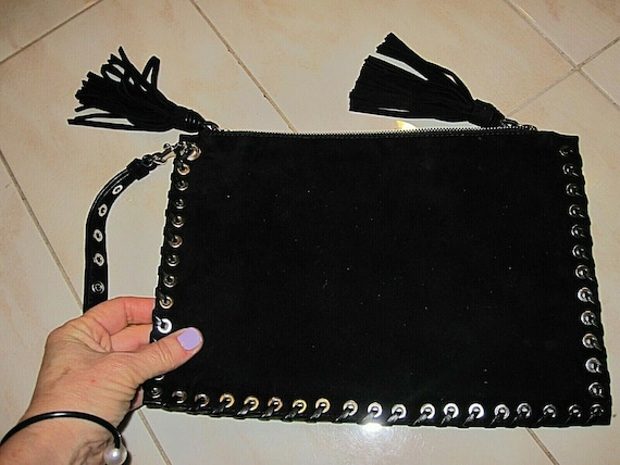 Beautiful Stuart Weitzman Italian black suede leather clutch bag as new