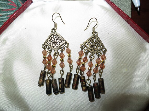 Beautiful vintage filigree topaz beaded dropper earrings