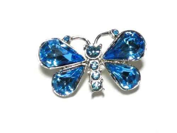 Pretty Vintage silverplated blue Glass butterfly  Brooch