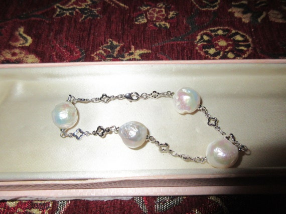 Lovely whitegold plated Natural white  13mm high lustre Kasumi pearl bracelet 8"