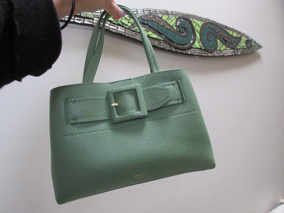 Wonderful Retro Oroton Avery green pebble leather tote handbag