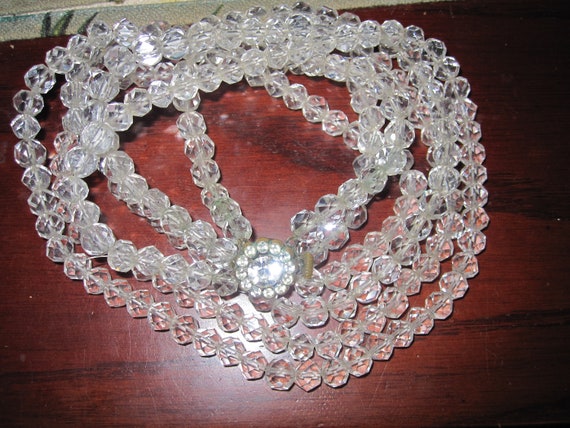 Lovely vintage 3 strand faceted clear crystal glass necklace