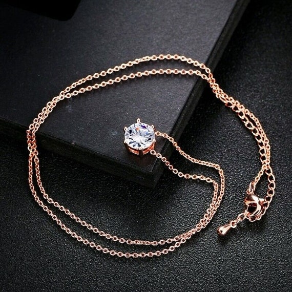 Beautiful solitaire sparkly diamante 18ct rose Gold Filled  pendant Necklace