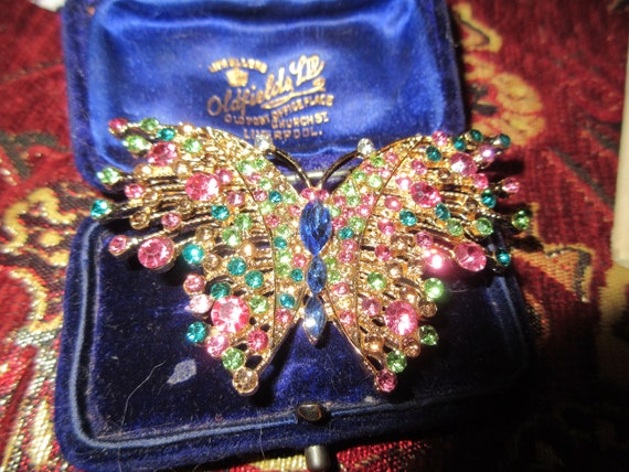 Lovely vintage goldplated multicoloured  glass butterfly  brooch