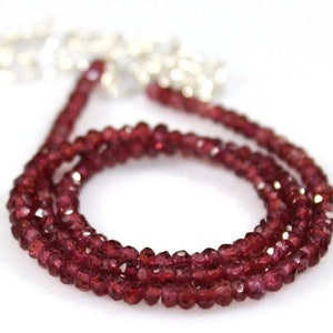 Attractive 4 mm natural faceted garnet necklace 18 - 20 inches gold plated