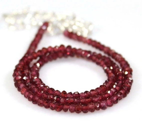 Attractive 4 mm natural faceted garnet necklace 18 - 20 inches gold plated