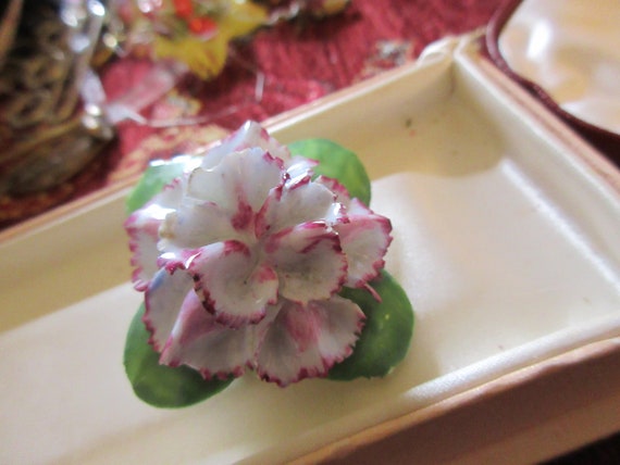 Lovely vintage signed England carnation flower porcelain brooch