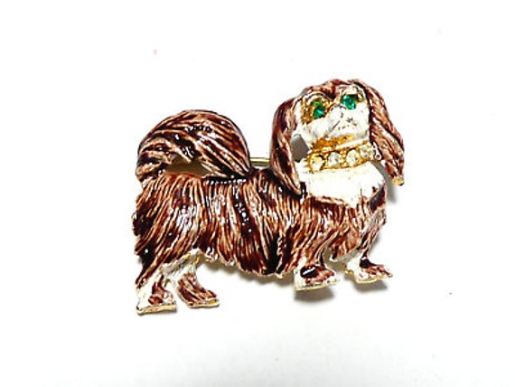 Cute Vintage Goldplated Engraved Shih Tzu Maltese Dog Pin Brooch