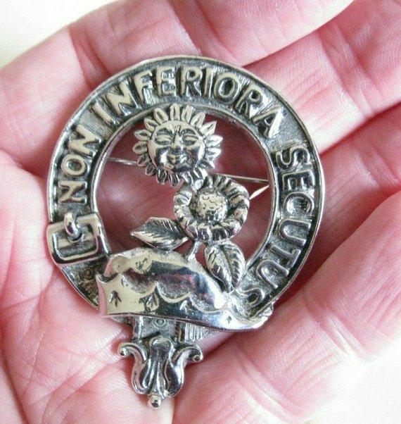 Beautiful vintage Silverplated signed Scottish Clan Crest Buchan  Brooch or kilt pin