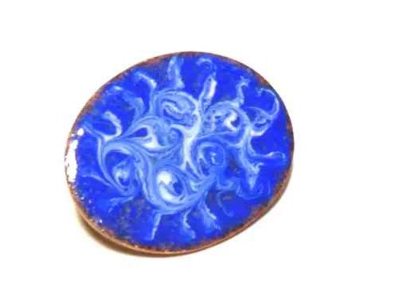 Beautiful vintage artisan blue  glazed   enamel copper  brooch