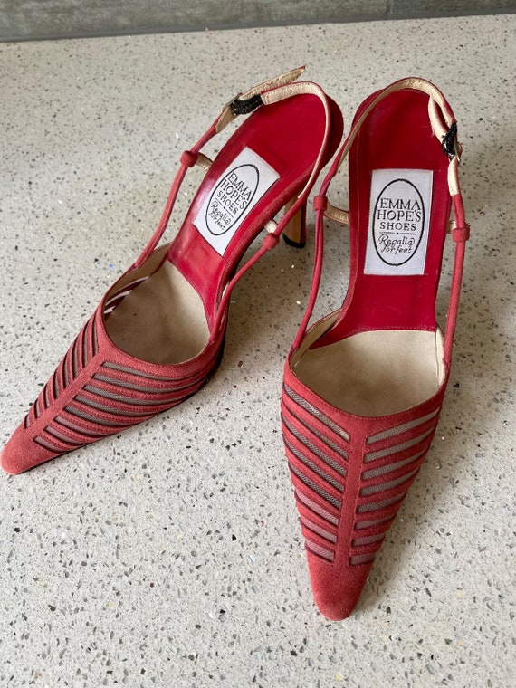 Lovely Italian Emma Hope red suede pointed toe slingback heels  37 6.5