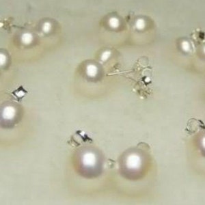 Beautiful silver genuine 7mm white Akoya pearl stud earrings