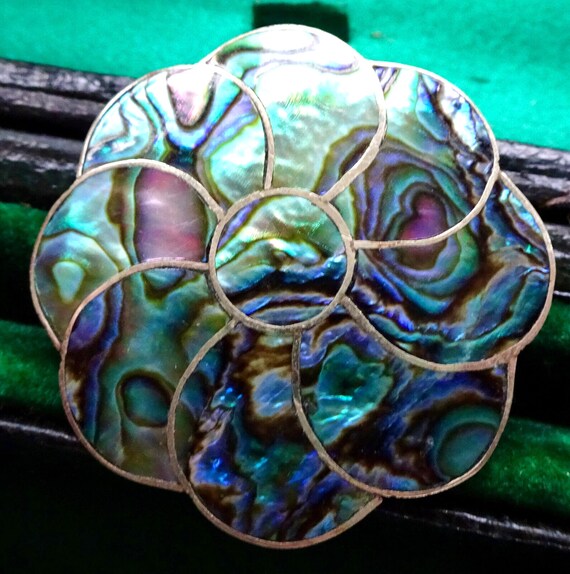 Lovely Vintage silver Alpaca abalone paua shell  brooch