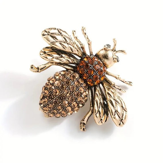 Lovely  goldtone cognac glass rhinestone bee bug brooch