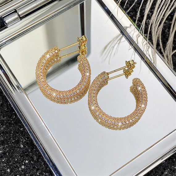 Fabulous pair of 18  ct gold filled pave rhinestone hoop earrings