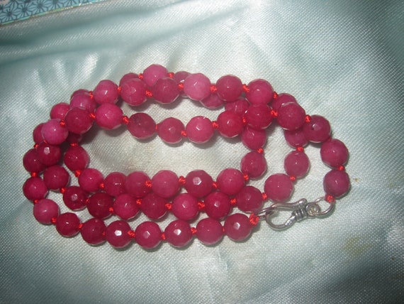 Attractive 6.5mm faceted  natural   ruby necklace 18 inches sterling silver clasp