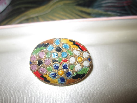 Lovely vintage art deco Italian multi colour glass micro mosaic flower brooch