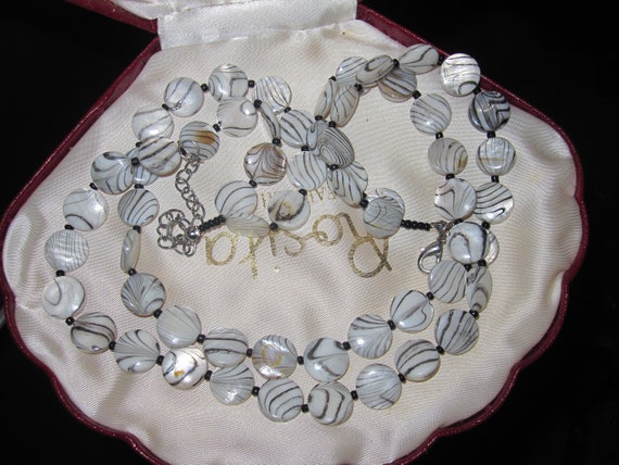 Lovely  Vintage Banded Mother of Pearl Double Strand Necklace