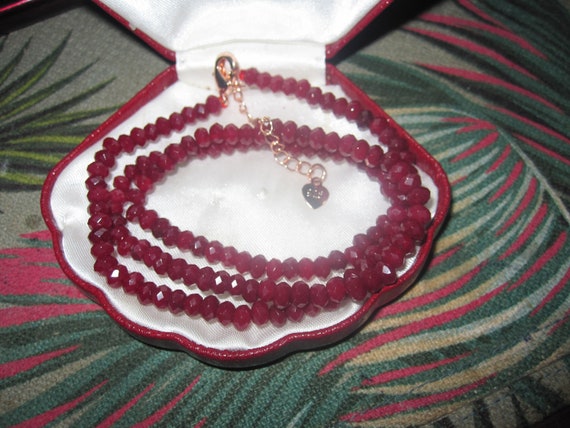 Attractive 4 mm natural dark ruby necklace 18 - 20 inches 925 gold  clasp