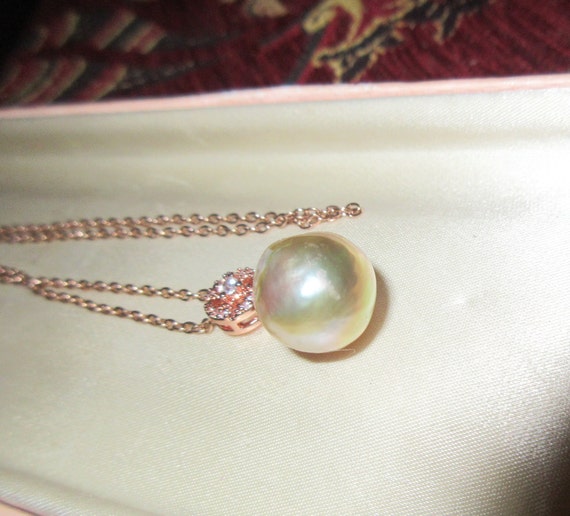 Lovely rosegold plated 12mm Kasumi pearl pendant necklace
