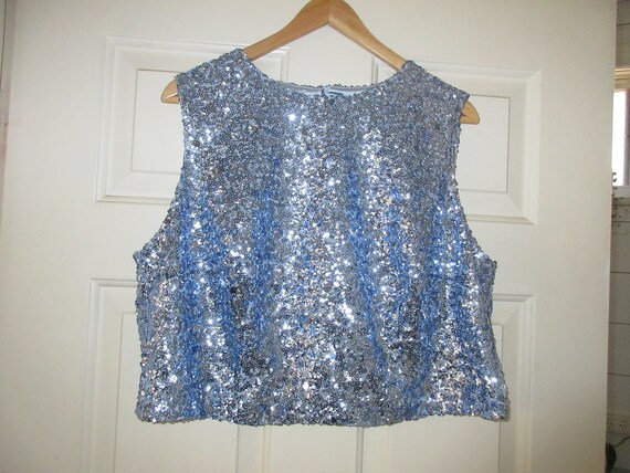 Lovely vintage blue sequin boxy tank top size S / M