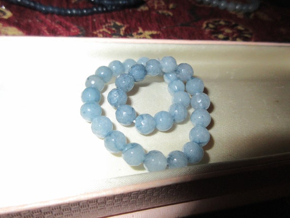 Lovely natural 6.5mm faceted aquamarine stretch unisex bangle 7.5"