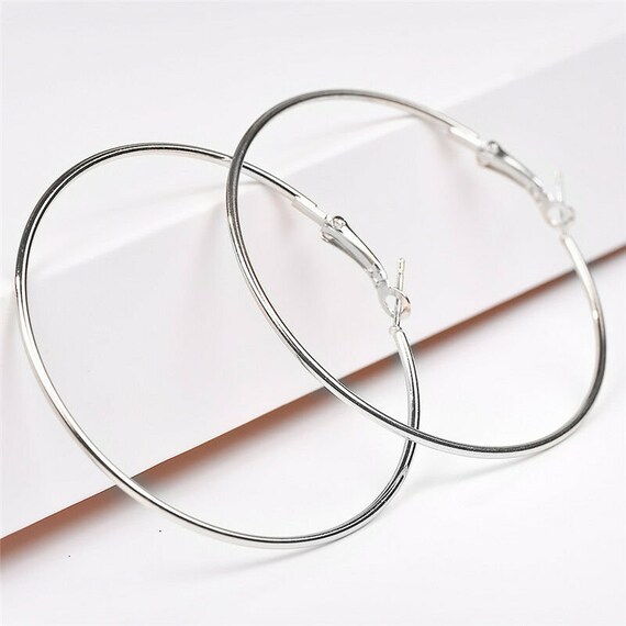 Fabulous pair of silver plated large hoop earrings 6cm