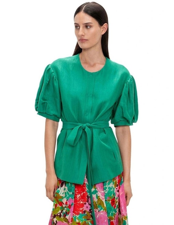 New Veronika Maine green linen blend puffed sleeve jacket size 8 - S