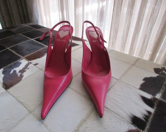 Lovely European made pink leather pointy toe slingback heels  37 6.5