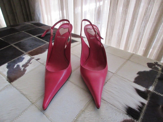 Lovely European made pink leather pointy toe slingback heels  37 6.5