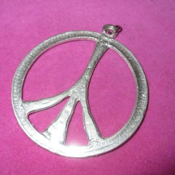 Wonderful vintage silver metal  retro peace sign pendant 2.5"