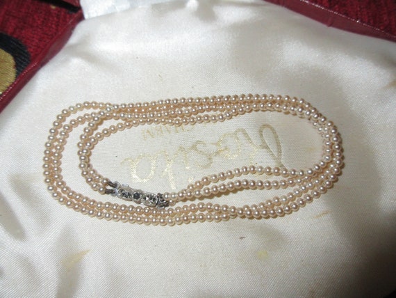 Lovely vintage 2 strand cream faux pearl bead marcasite clasp necklace