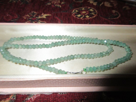 Lovely sparkly faceted 4mm pale green Jade necklace sterling clasp 18"