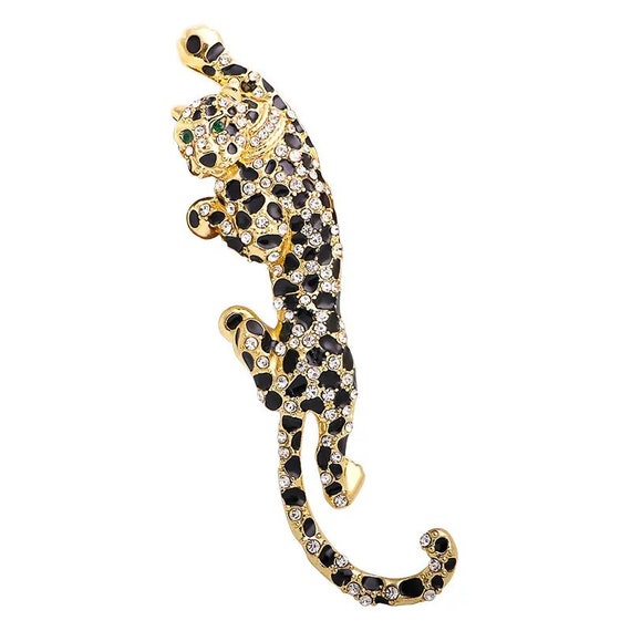 Wonderful vintage Goldplated rhinestone climbing leopard brooch
