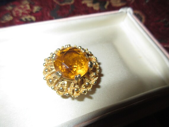 Lovely Vintage goldplated faceted honey cognac glass  brooch or pendant