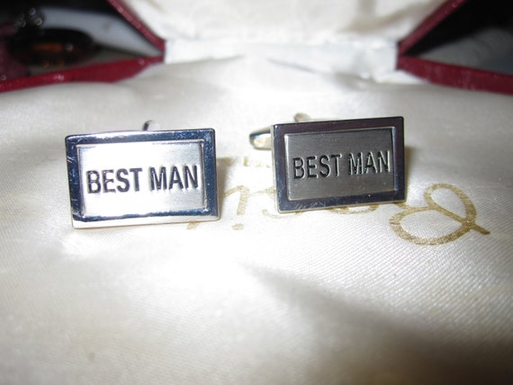 Wonderful Vintage pair of silvertone Best Man gents unisex cufflinks