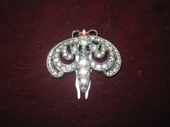 Lovely vintage Deco silver plated rhinestone bug insect dress clip or brooch