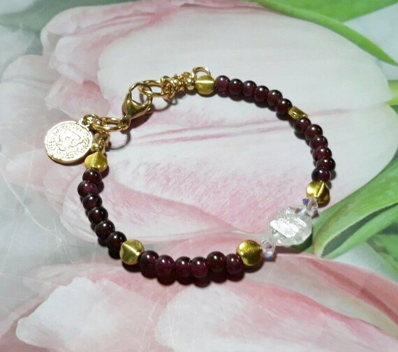 Lovely Herkimer Quartz Diamond  Garnet & Crystal  Bracelet