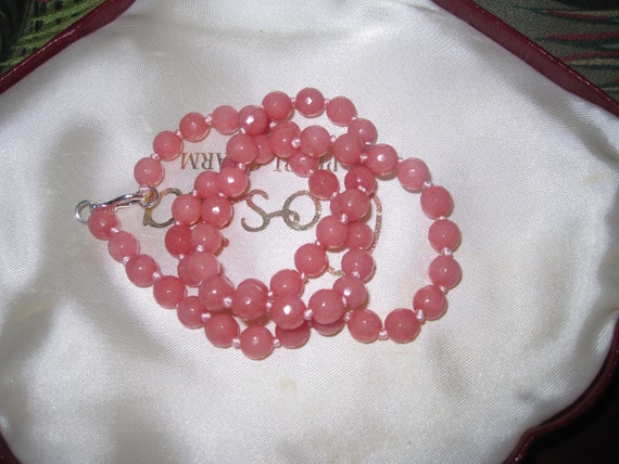 Lovely 6mm faceted natural Rhodochrosite knotted necklace sterling silver clasp