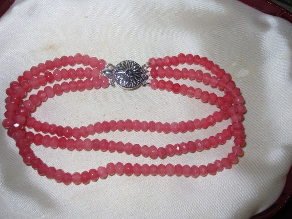 Lovely 3 strand  4mm  faceted pink morganite  bracelet 7.5"