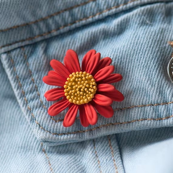 Beautiful  red and yellow daisy flower 2 layered brooch