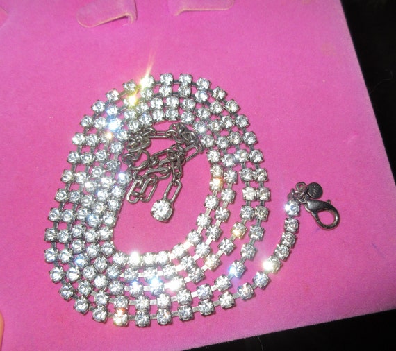 Beautiful  vintage silverplated long rhinestone necklace 44" or can be belt
