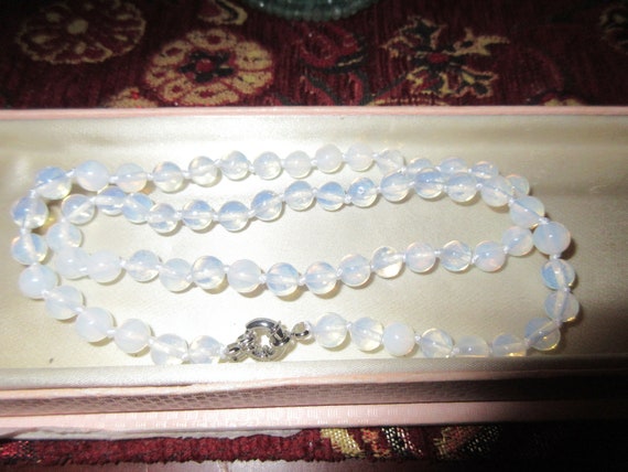 Lovely knotted opaque opal glass necklace  18"