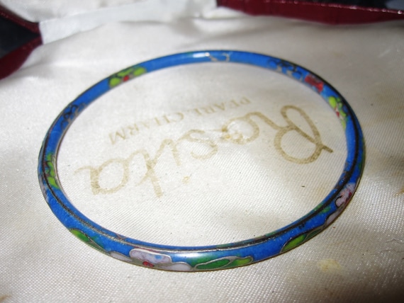 Lovely vintage gold plated blue  enamel cloisonne bangle