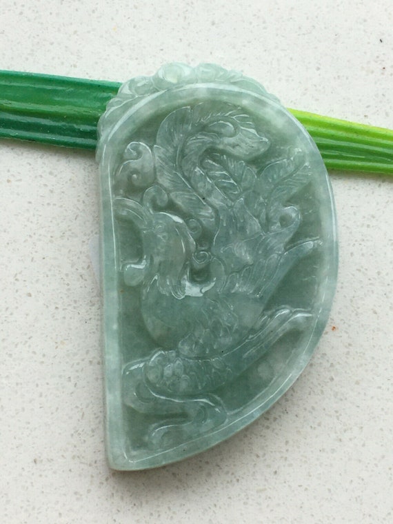 Lovely Natural Green Jade Jadeite carved oriental phoenix pendant