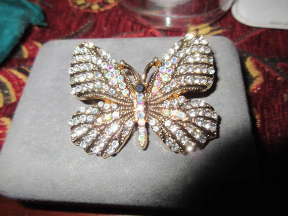 Beautiful Aurora Borealis rhinestone Butterfly Brooch