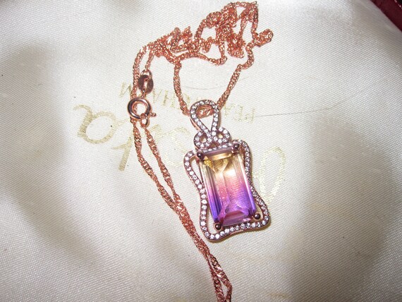 Beautiful Tourmaline crystal Baguette Cut rosegold plated pendant Necklace